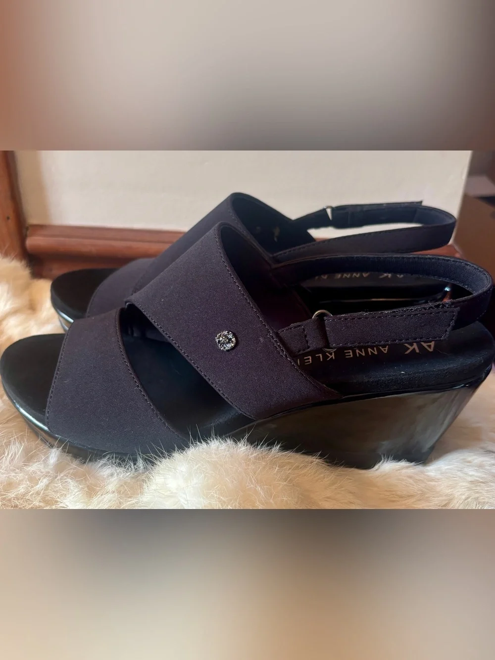 Anne Klein Razzy Black Wedge Slingback Sandals-9.5 new